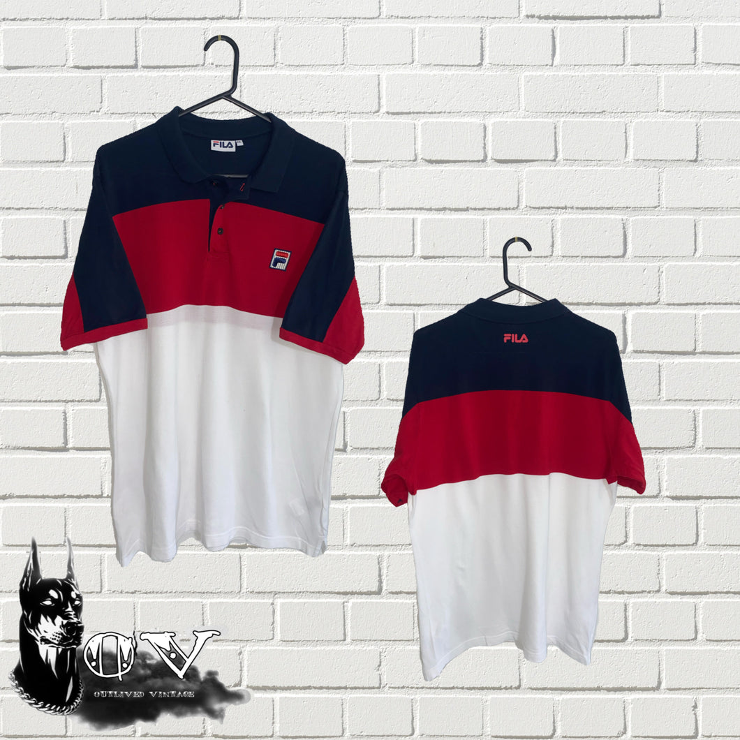 Fila Navy + Red + White Polo (L)