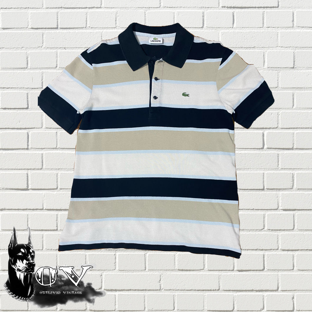Lacoste Black/ Brown/ Cream (Stripe) Polo T-Shirt (4= M)